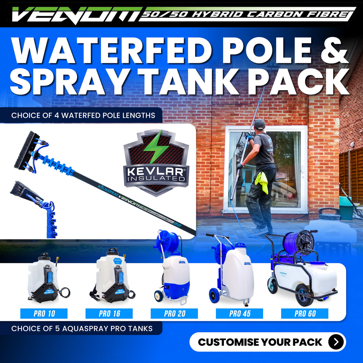 Aquaspray Venom 50/50 Hybrid KEVLAR INSULATED Water-Fed Pole & Spray Tank Pack