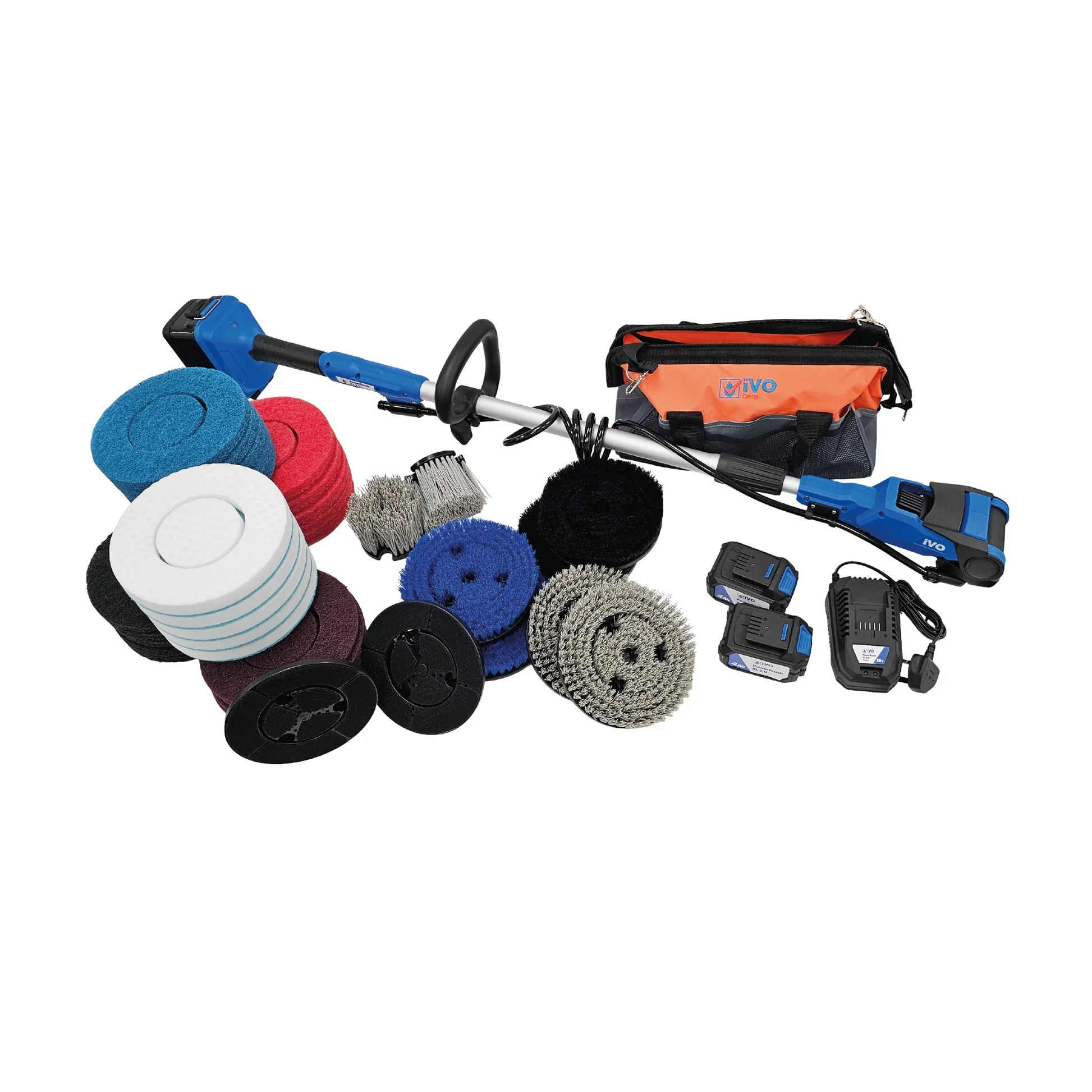 iVO PowerBrush XL 2.0 - Battery Powered Vortex Cleaning Brush - Contractors Kit - Scrubber Dryer