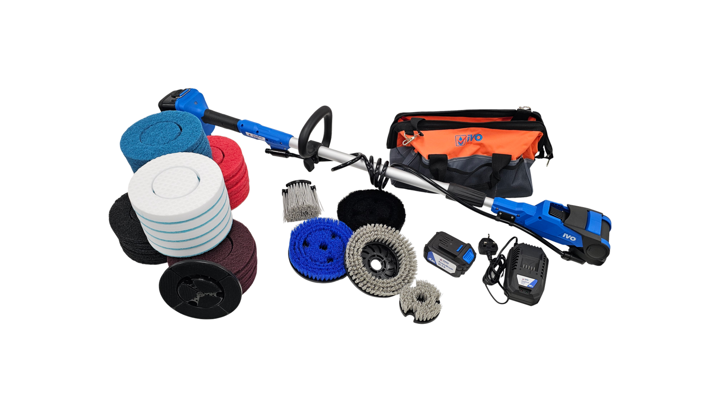 iVO PowerBrush XL 2.0 - Battery Powered Vortex Cleaning Brush - Daily Kit - Scrubber Dryer