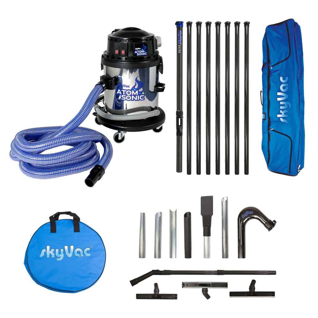 skyVac Atom Sonic With High Reach Pole Set - Compact, Twin Motor, 45l Steel Drum