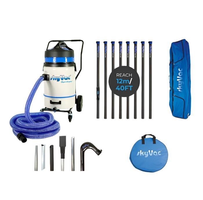skyVac Commercial 75 Plus With Clamped Carbon Pole Set - 3 Motor 40ft Reach - 8 Clamped Poles 40ft (12m) - Vacuum