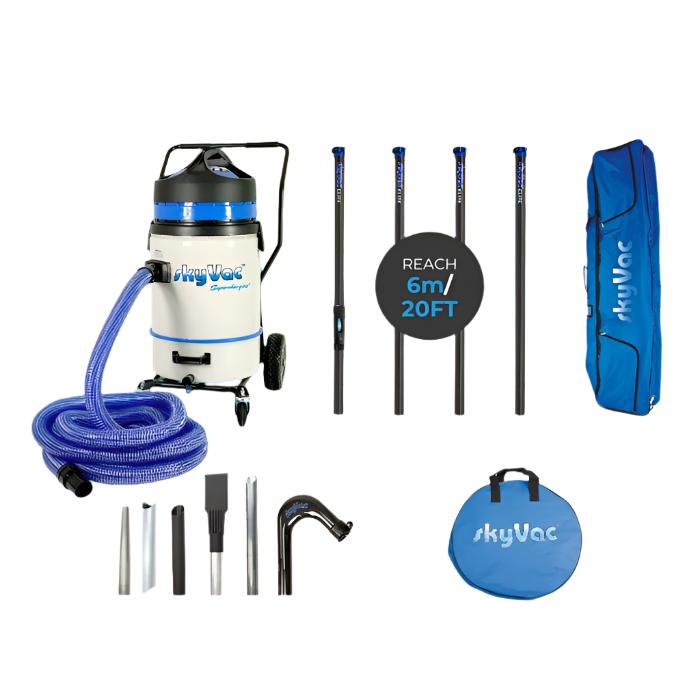 skyVac Commercial 75 Plus With Clamped Carbon Pole Set - 3 Motor 40ft Reach - 4 Clamped Poles 20ft (6m) - Vacuum Cleaner