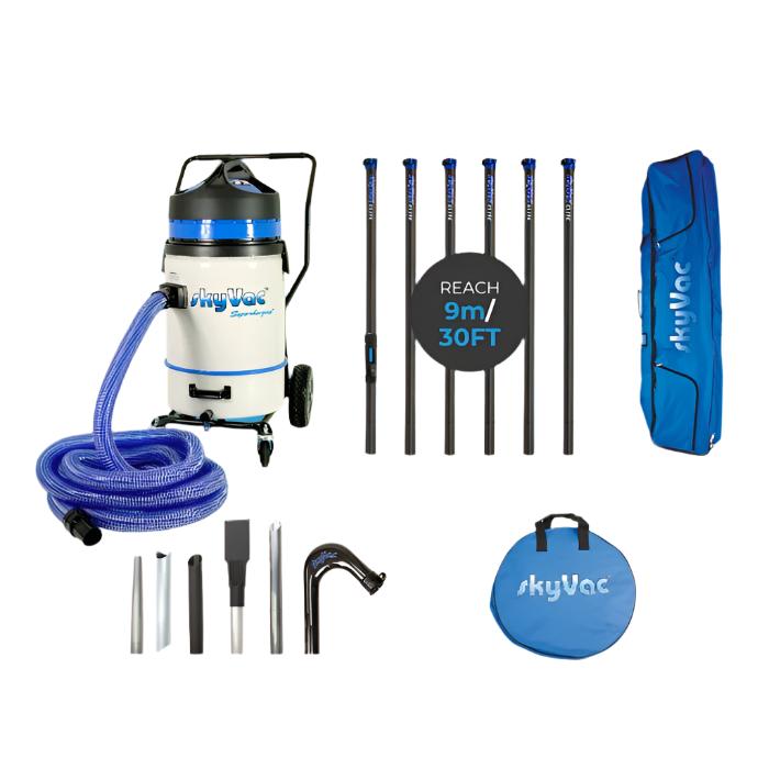 skyVac Commercial 75 Plus With Clamped Carbon Pole Set - 3 Motor 40ft Reach - 6 Clamped Poles 30ft (9m) - Vacuum Cleaner