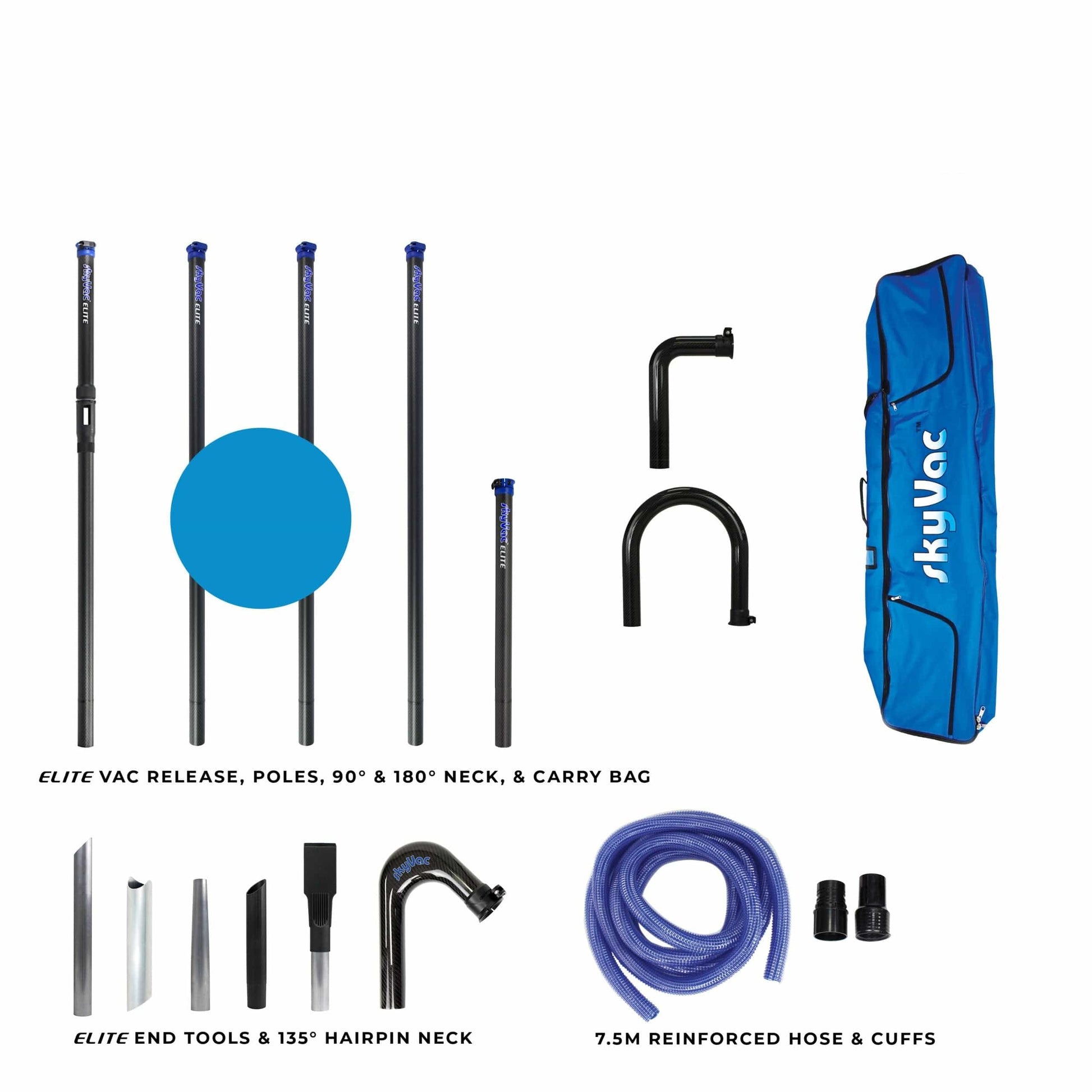 skyVac Elite 50mm Clamped Carbon Fibre Gutter Pole Set - Vacuum Spares