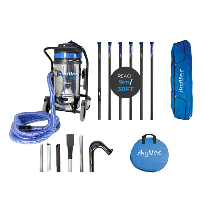 skyVac Industrial 85 With High Reach Pole Set - Triple Motor Machine With Upto 40ft Reach - 240v 6 Pole 30ft (9m)