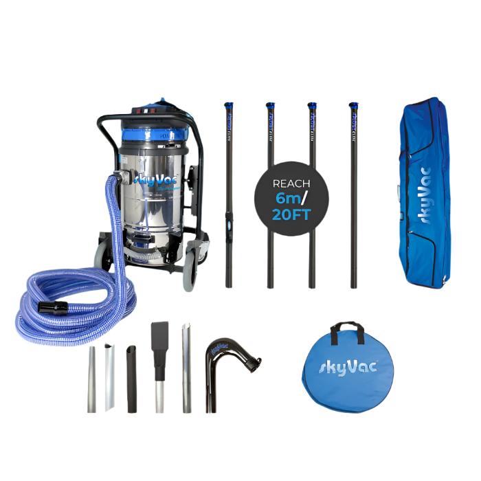 skyVac Industrial 85 With High Reach Pole Set - Triple Motor Machine With Upto 40ft Reach - 240v 4 Pole 20ft (6m)