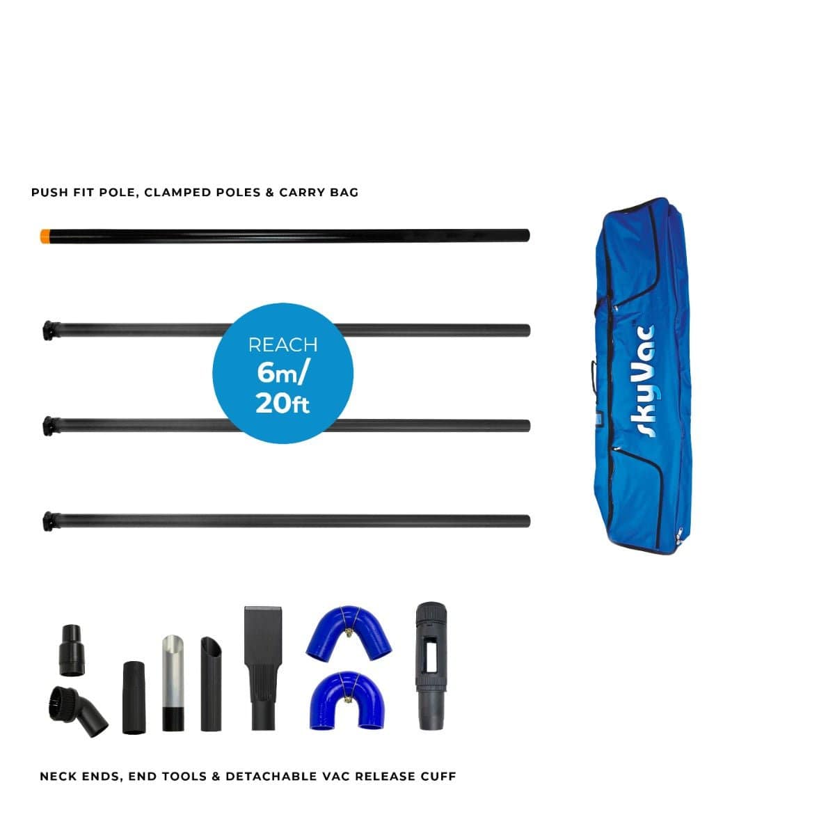 skyVac Premium 44mm Clamped Carbon Fibre Gutter Pole Set - Vacuum Spares