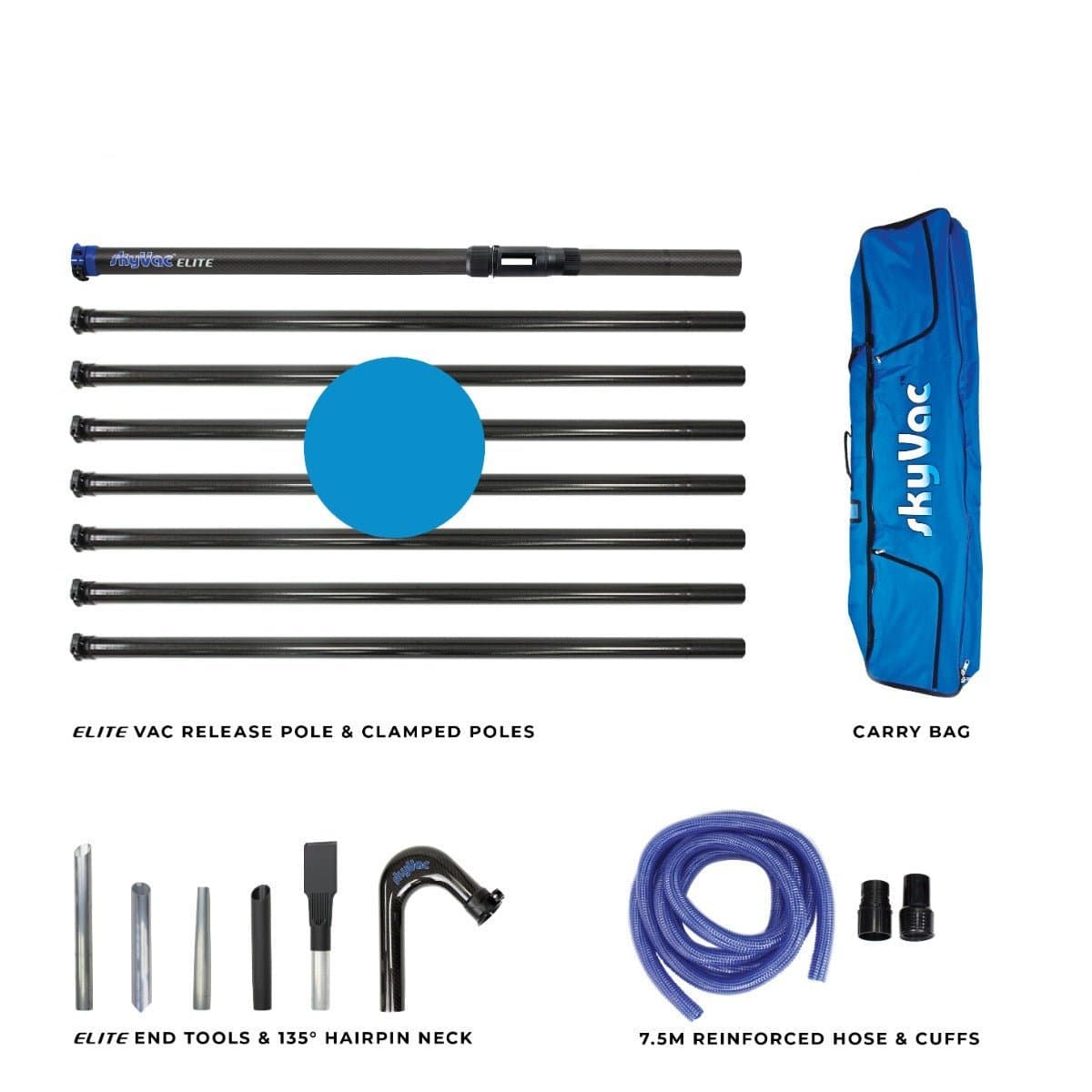 skyVac Premium 50mm Clamped Carbon Fibre Gutter Pole Set - Vacuum Spares