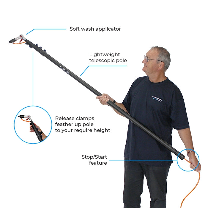 skyVac Softwash Applicator - Carbon Fibre Water Fed Pole System - Roof Cleaning