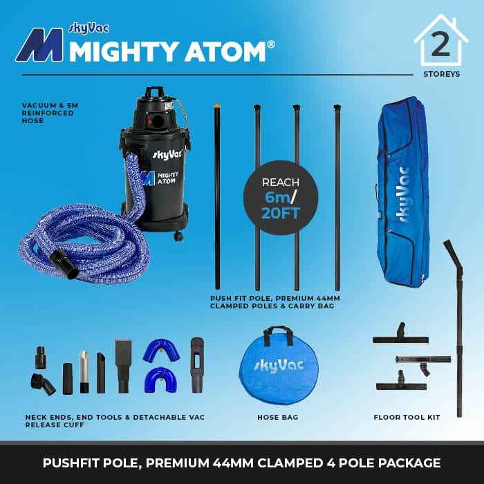 skyVac Mighty Atom With High Reach Pole Set - Compact, Light, Powerful 240v - Commercial Cleaning Machines Ltd