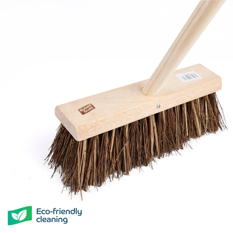 Square Wooden Yard Broom Stiff Bristle 13" With 59" Handle