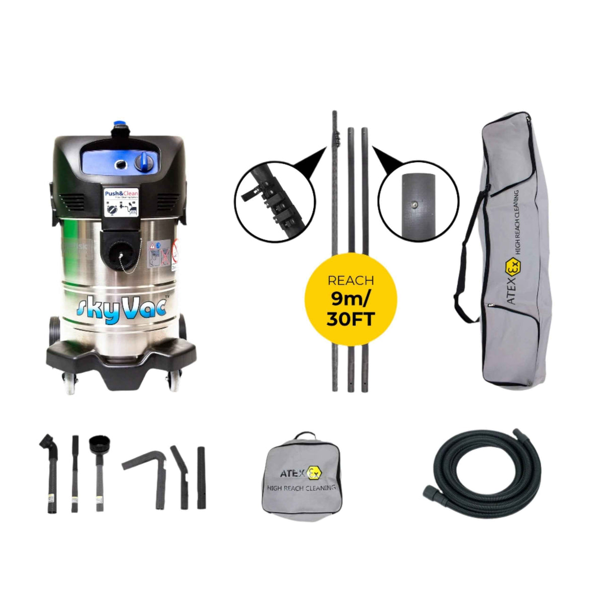 skyVac Atex A37 With High Suction Atex Certified Carbon Fibre Pole Set - Commercial Cleaning Machines Ltd