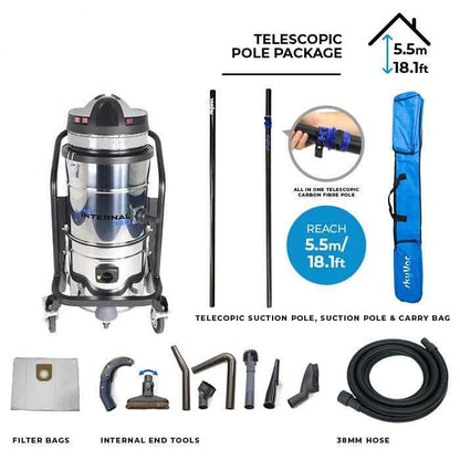skyVac Internal 150 With High Reach Telescopic Suction Pole or Push Fit Poles - Commercial Cleaning Machines Ltd