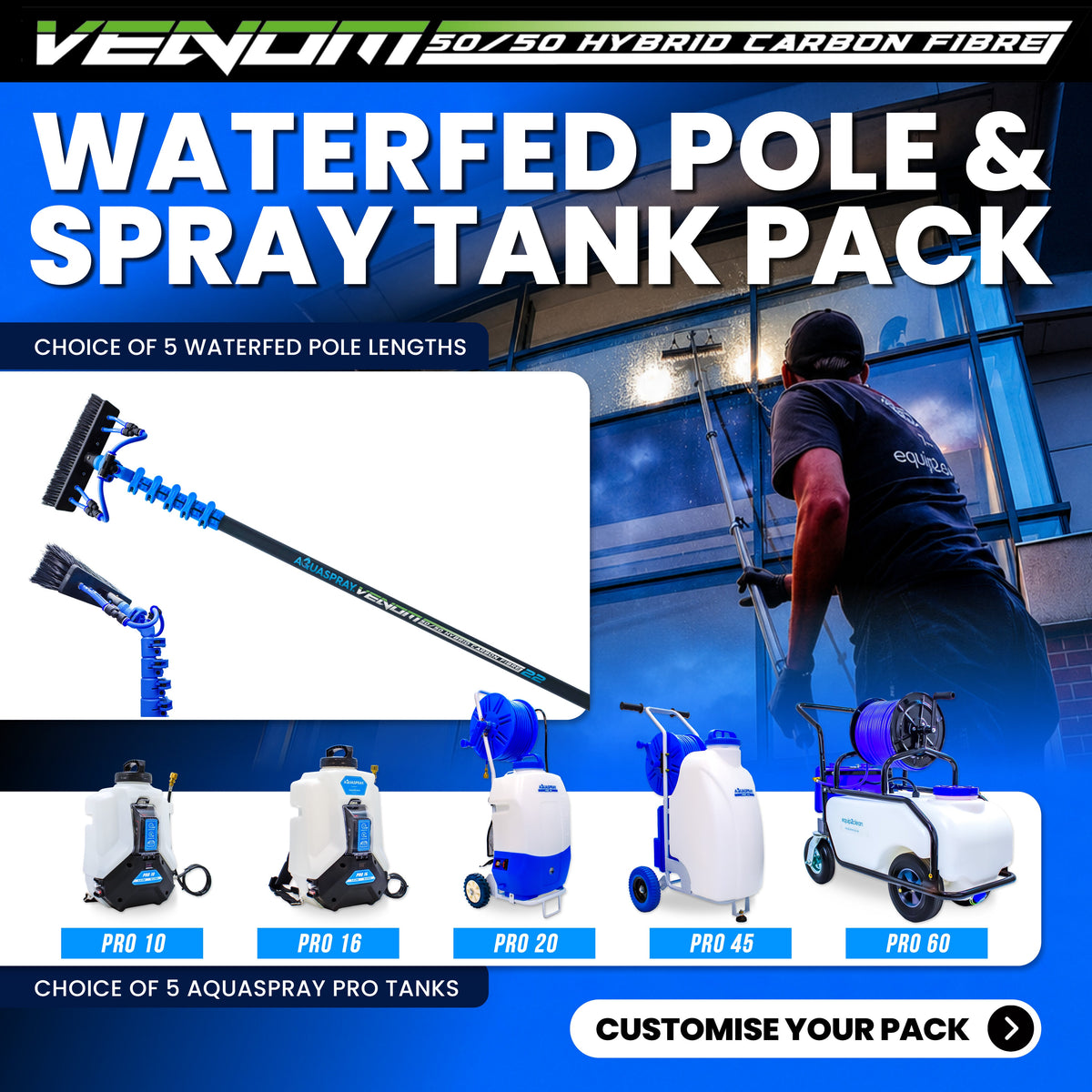 Aquaspray Venom 50/50 Hybrid Water-Fed Pole & Spray Tank Pack