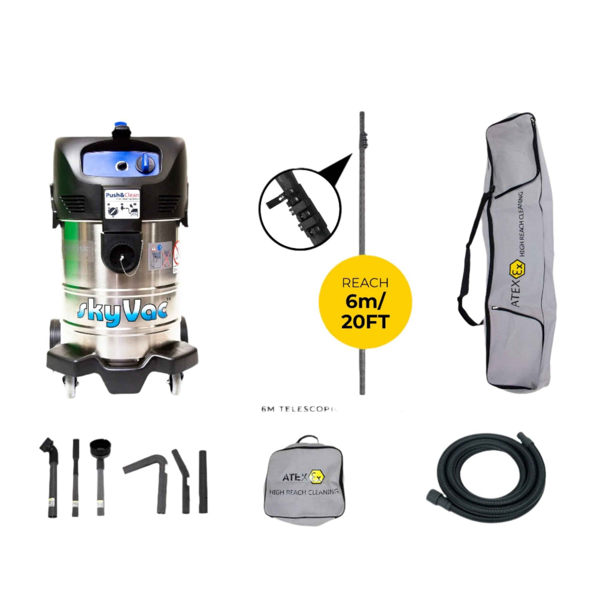 skyVac Atex A37 With High Suction Atex Certified Carbon Fibre Pole Set - Commercial Cleaning Machines Ltd