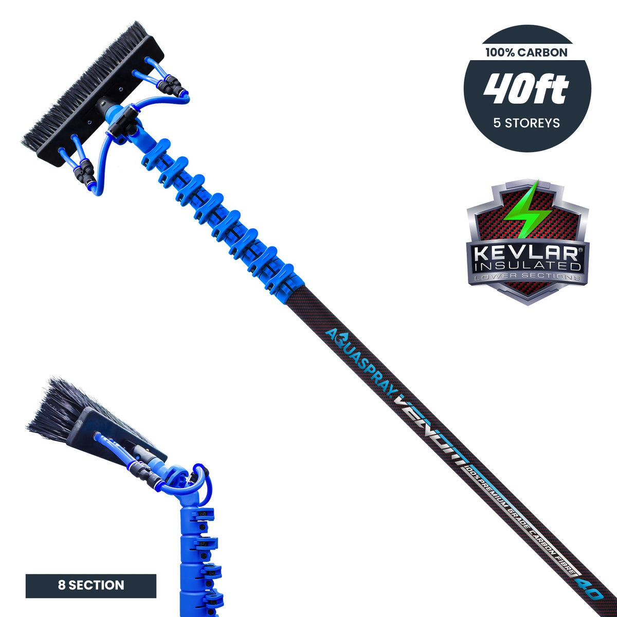 Aquaspray Venom Aquaspray® Venom 40ft 100% Carbon Kevlar Insulated Waterfed Window Cleaning Pole 8-Section
