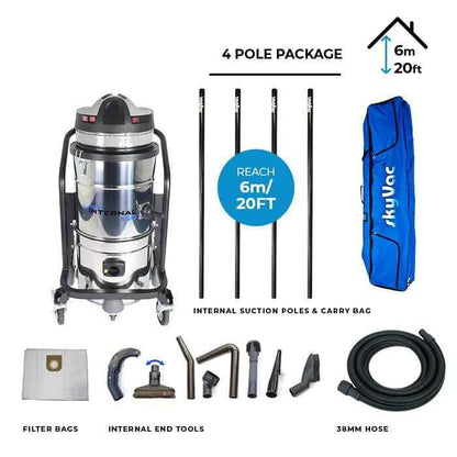 skyVac Internal 150 With High Reach Telescopic Suction Pole or Push Fit Poles - Commercial Cleaning Machines Ltd
