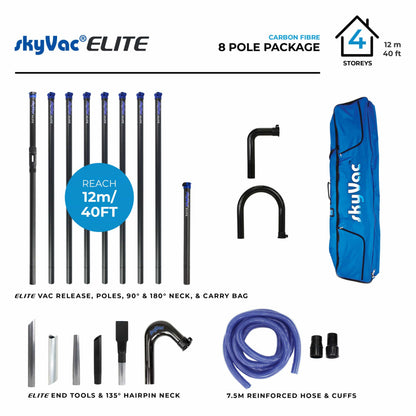 skyVac Elite 50mm Clamped Carbon Fibre Gutter Pole Set - Commercial Cleaning Machines Ltd