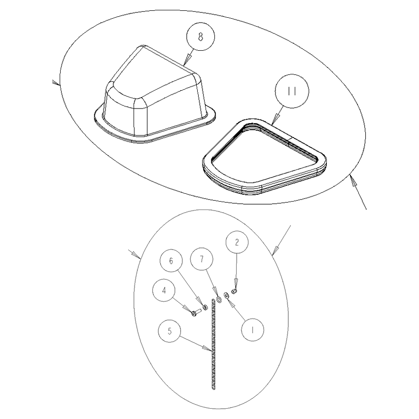 Truvox 05-3793-0000 complete recovery tank lid assembly with seal and chain fittings - parts diagram