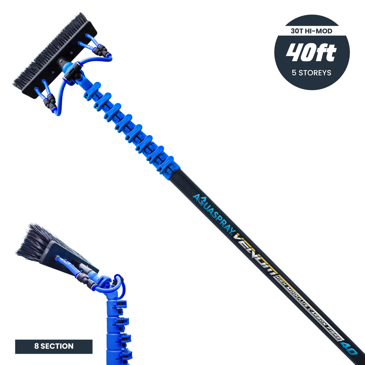 Aquaspray Venom Aquaspray® Venom 40ft 30T High-Mod Waterfed Window Cleaning Pole – 8-Section