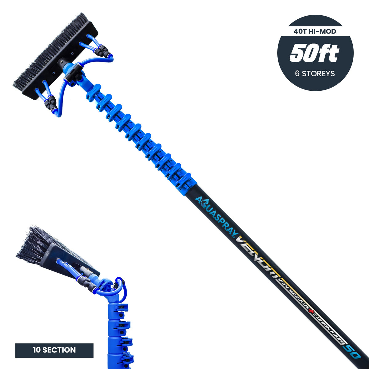 Aquaspray Venom Aquaspray® Venom 50ft 40T High-Mod Waterfed Window Cleaning Pole – 10-Section