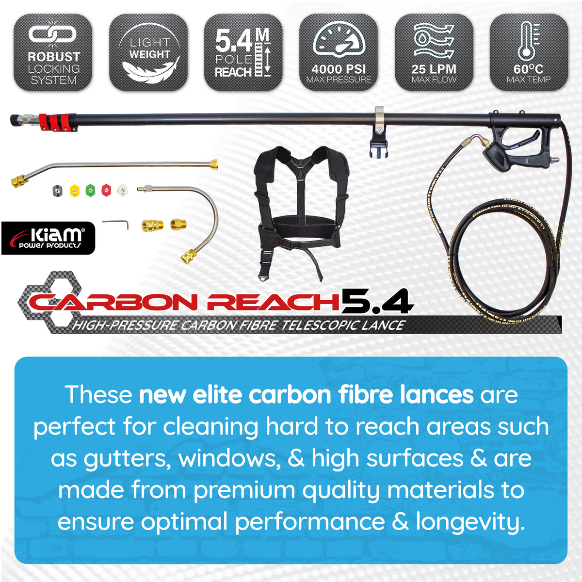 Kiam Products Carbon Reach 5.4 Metre Telescopic Carbon Fibre Lance