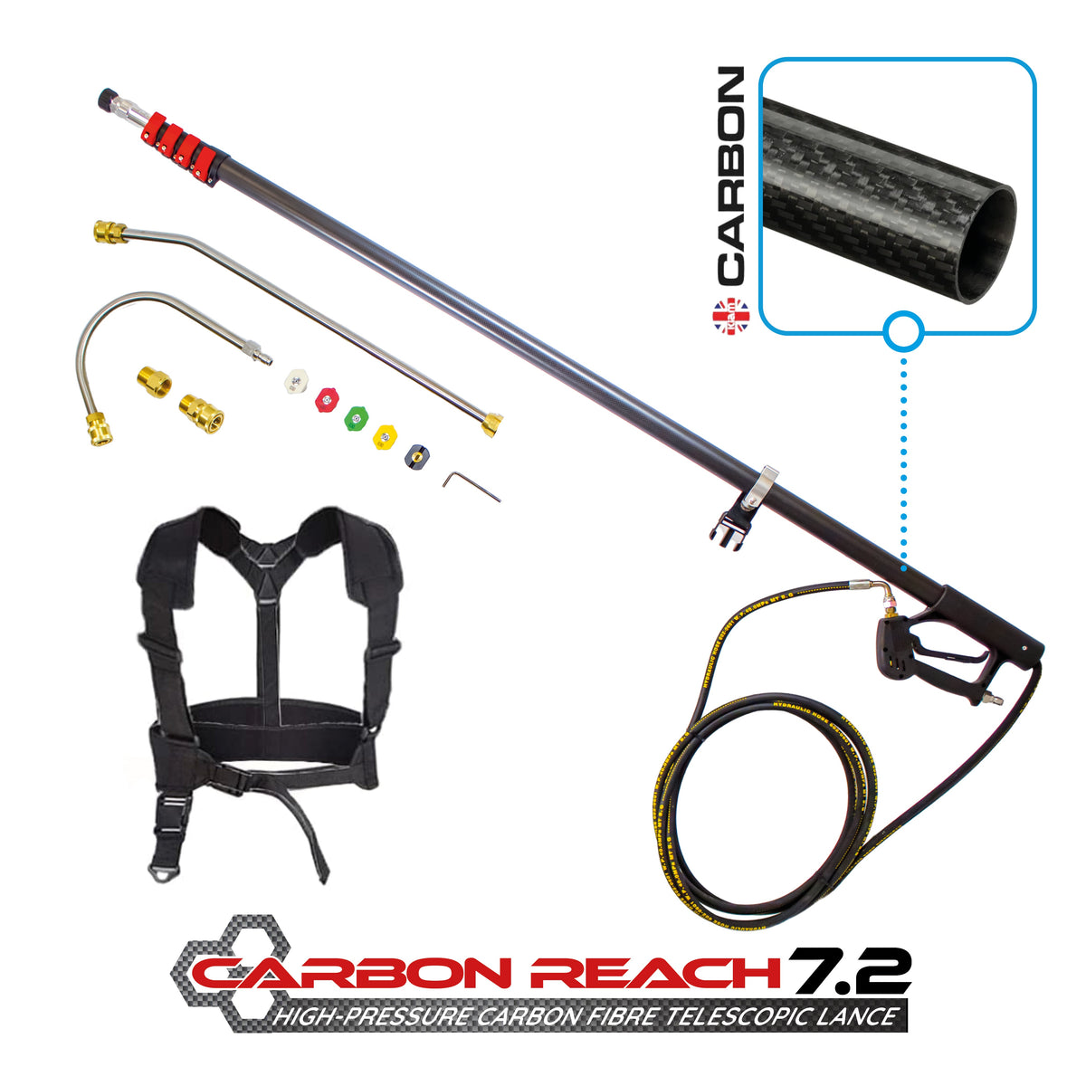 Kiam Products Carbon Reach 7.2 Metre Telescopic Carbon Fibre Lance