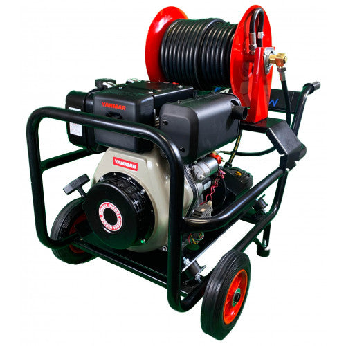 Maxflow Industrial Pressure Washer - Yanmar L100-V Comet Pump 15 LPM Trolley Frame + 30M Reel