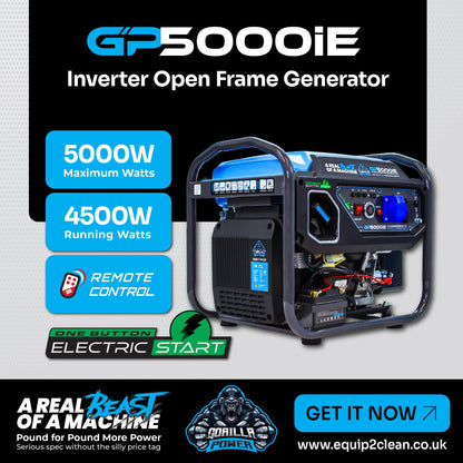 Equip2clean Gorilla Power 5000W Inverter Open Frame Generator with Electric Start - GP5000iE – Maximum Power & Efficiency