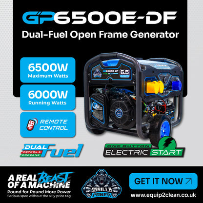 Equip2clean Gorilla Power 6500W Dual-Fuel Generator with Electric Start - GP6500E-DF – High Performance & Versatile Power