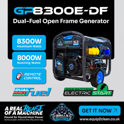 Equip2clean Gorilla Power 8300W Dual-Fuel Generator with Electric Start - GP8300E-DF - High-Capacity & Reliable Power