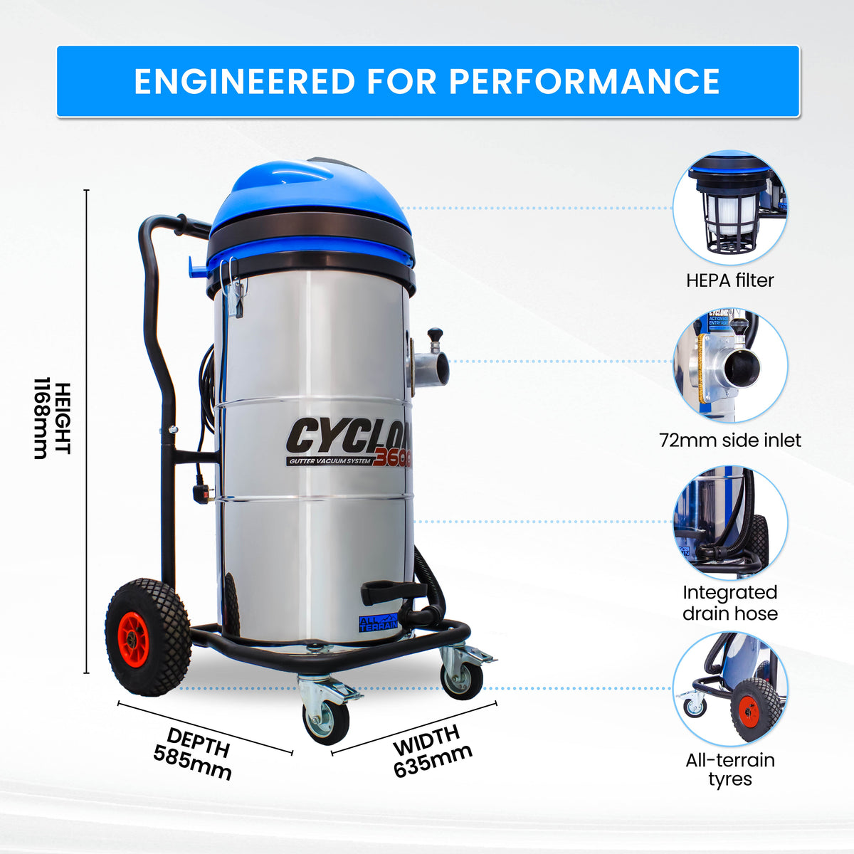Kiam Products Kiam CYCLONE® All Terrain Gutter Vacuum System 3600W 100L Stainless Steel