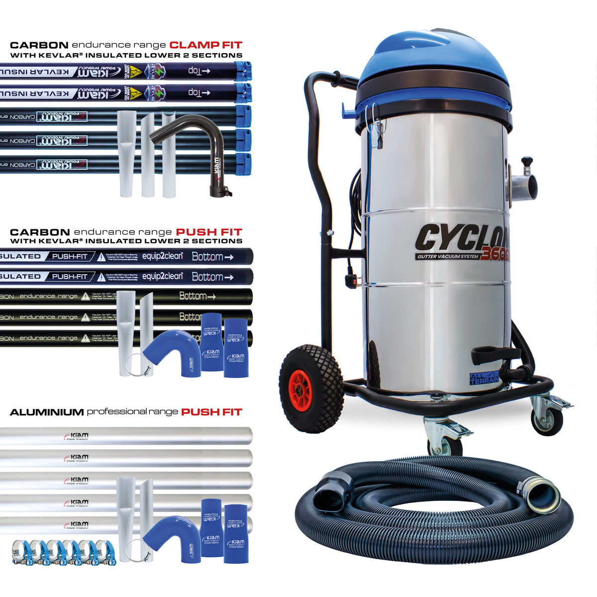 Kiam Products Kiam CYCLONE® All Terrain Gutter Vacuum System 3600W 100L Stainless Steel