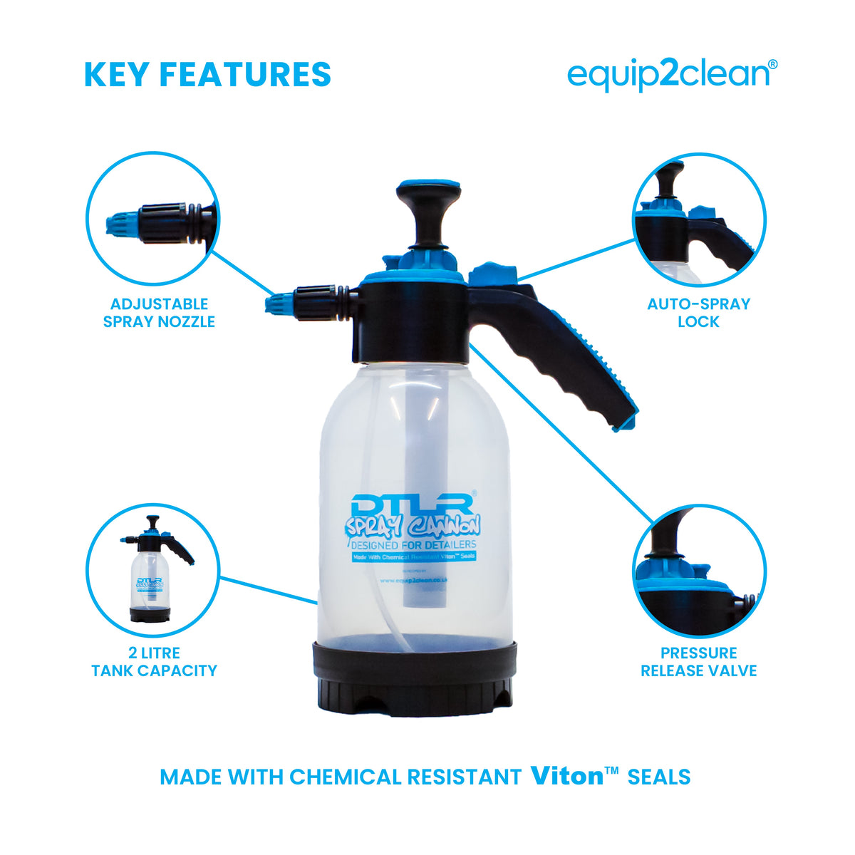 Equip2clean DTLR® Spray Cannon - pump action with VITON seals - 2 litre