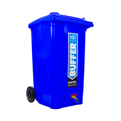 Equip2clean 240 Litre Mobile Water Wheelie Bin Buffer Tank with Overflow Cut-off Float Valve