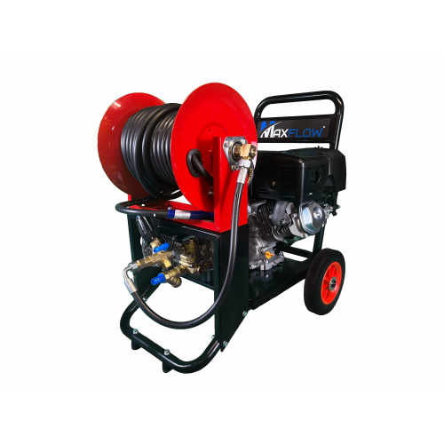 Maxflow Industrial Pressure Washer - Loncin G420 21 LPM Gearbox Driven Compact Frame + 30M Reel