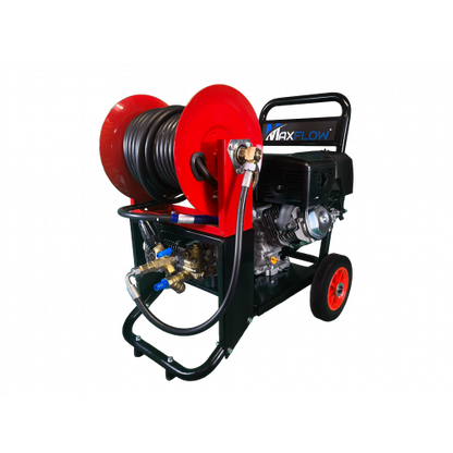 Maxflow Industrial Pressure Washer - Loncin G420 21 LPM Gearbox Driven Compact Frame + 30M Reel