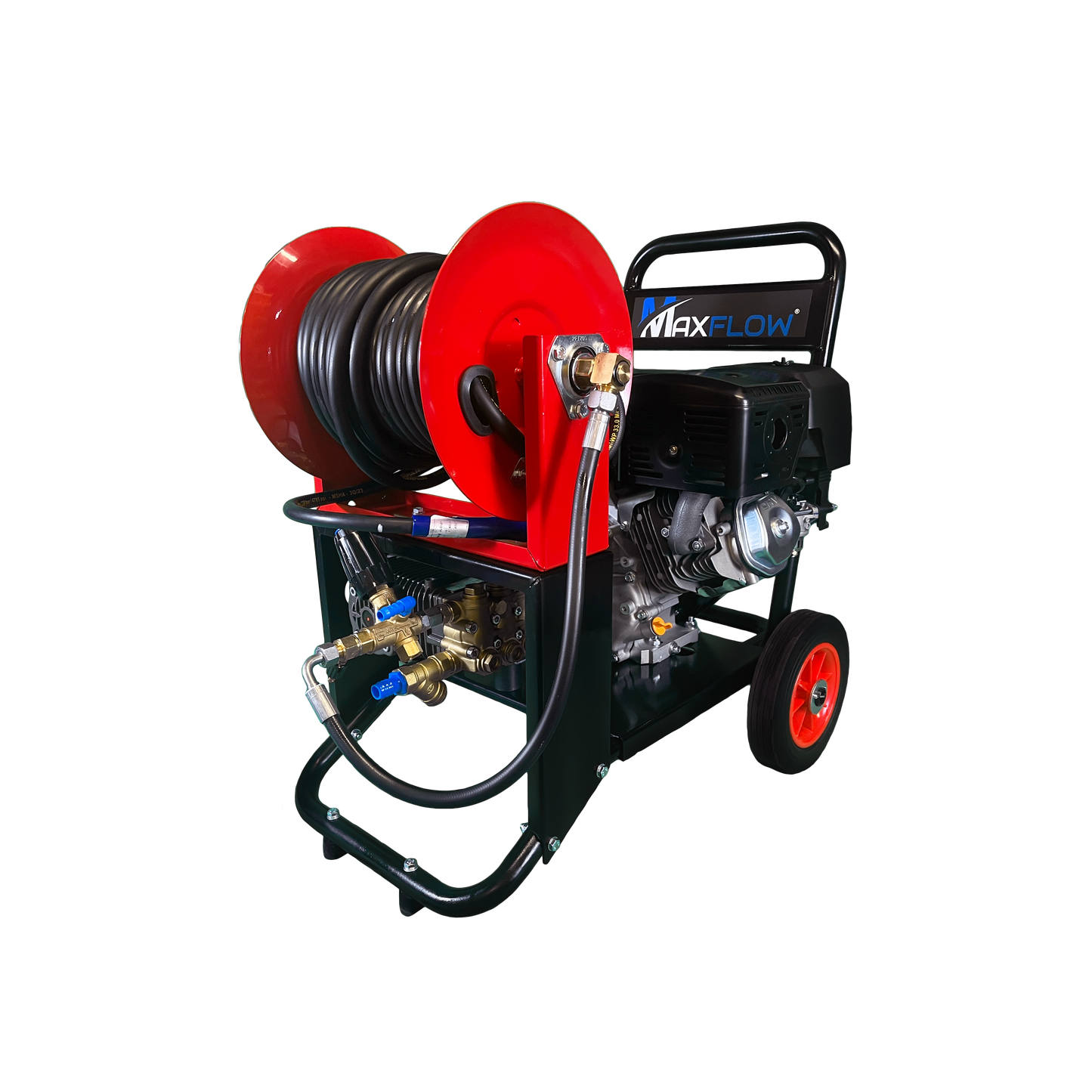 Maxflow Industrial Pressure Washer - Loncin G420 21 LPM Gearbox Driven Compact Frame + 30M Reel