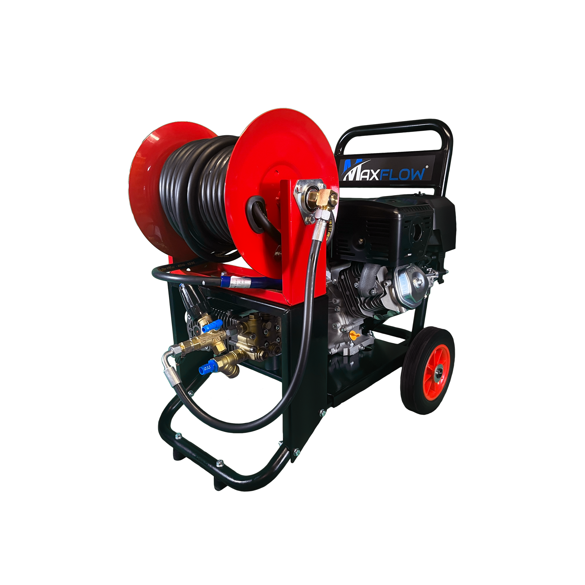 Maxflow Industrial Pressure Washer - Loncin G420 21 LPM Gearbox Driven Compact Frame + 30M Reel