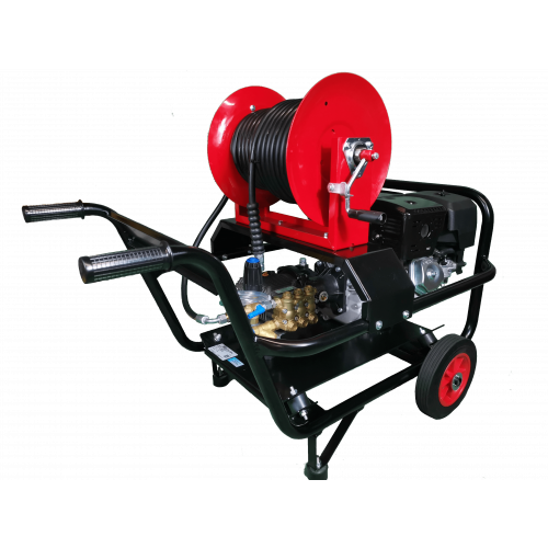 Maxflow Industrial Pressure Washer - Loncin G420 21 LPM Gearbox Driven Trolley Frame - 30M Reel (Electric Start)