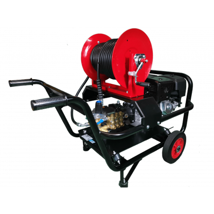 Maxflow Industrial Pressure Washer - Loncin G420 21 LPM Gearbox Driven Trolley Frame - 30M Reel (Electric Start)