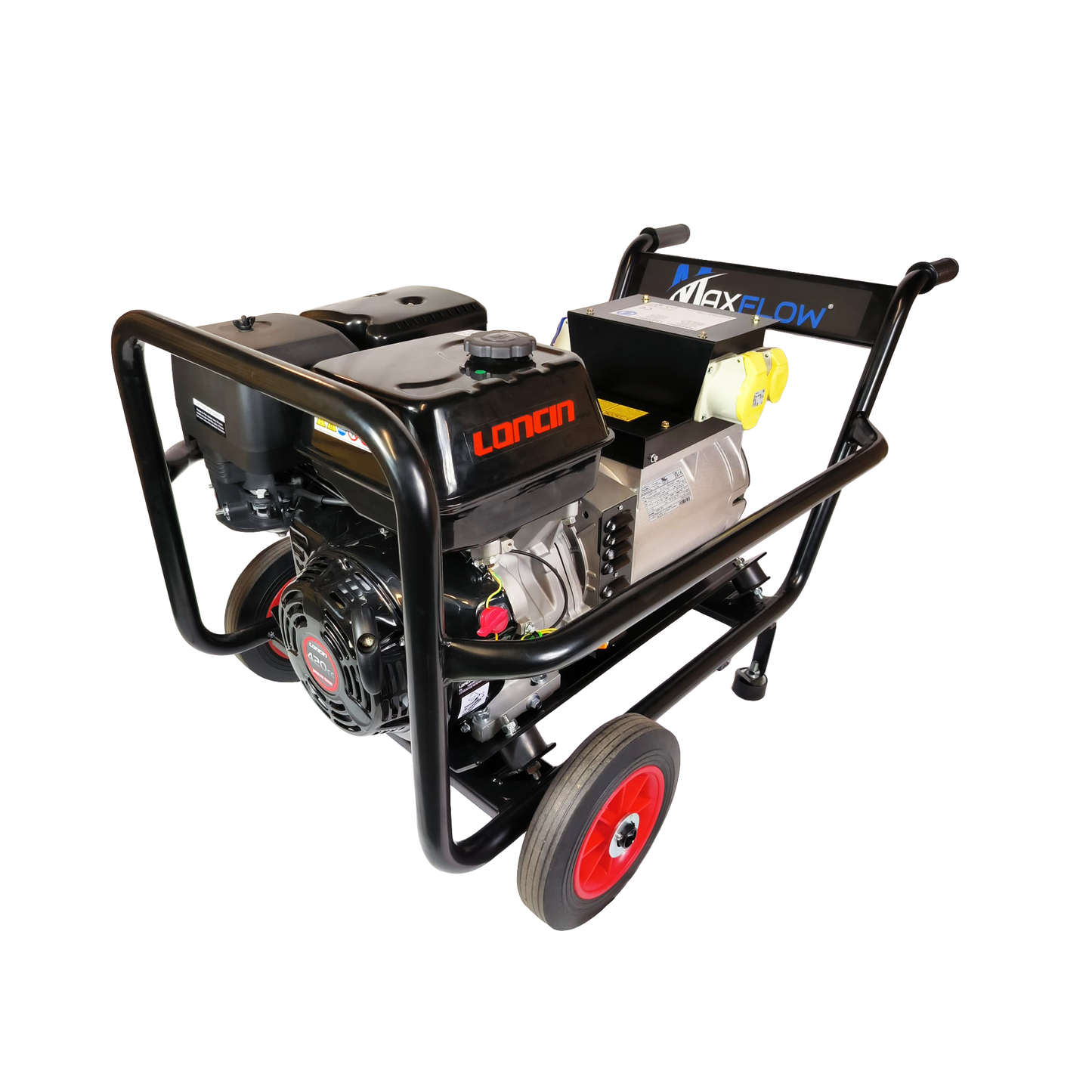 14HP Loncin Recoil Start Generator, 8.0KVA Max, Trolley Frame + Top Box 4 Sockets - AVR