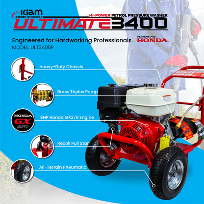 Kiam Products Kiam 3400P Petrol Pressure Washer Honda GX270 Engine 3400 PSI 15 LPM