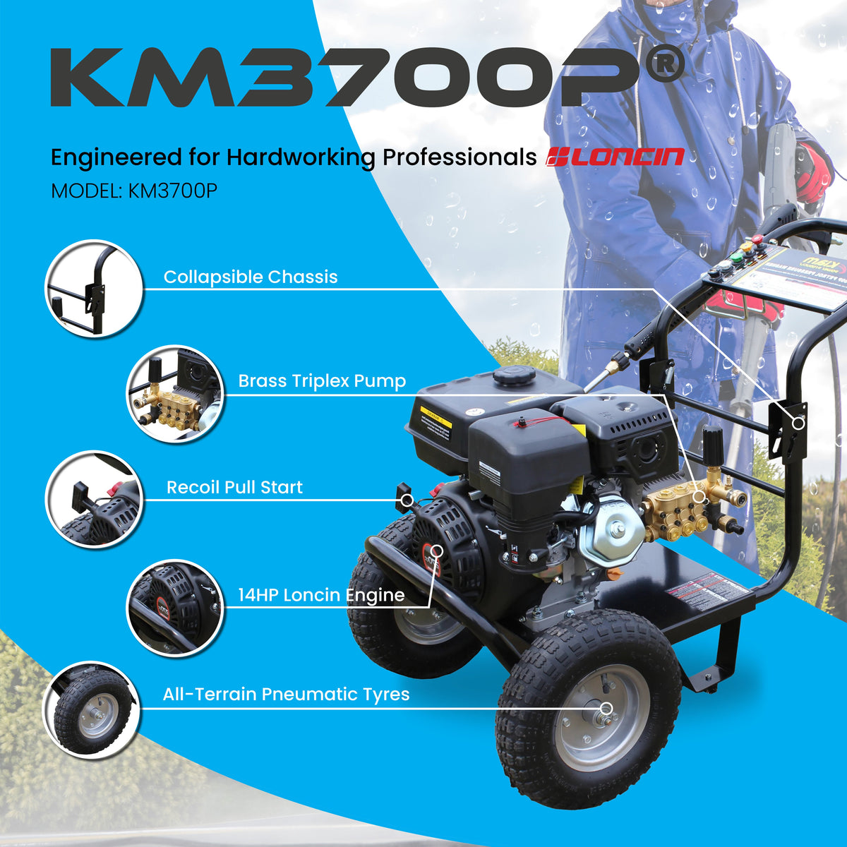 Kiam Products Kiam KM3700P Petrol High Pressure Washer Jet Cleaner (14HP)