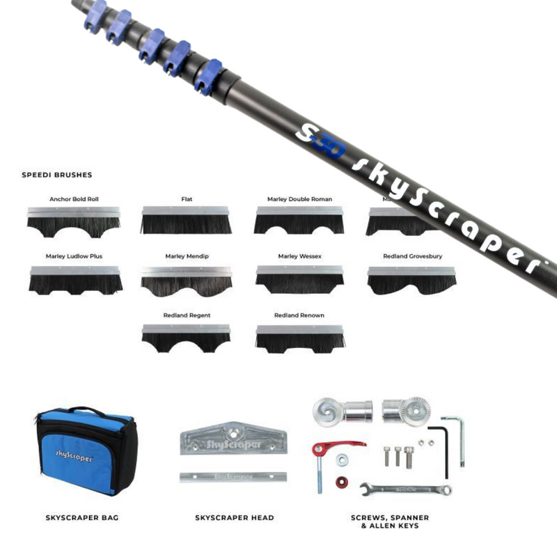 SkyScraper Roof Cleaning Package with Telescopic Pole, 24ft - 34ft Options