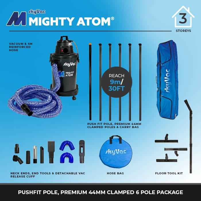skyVac Mighty Atom With High Reach Pole Set - Compact, Light, Powerful 240v - Commercial Cleaning Machines Ltd