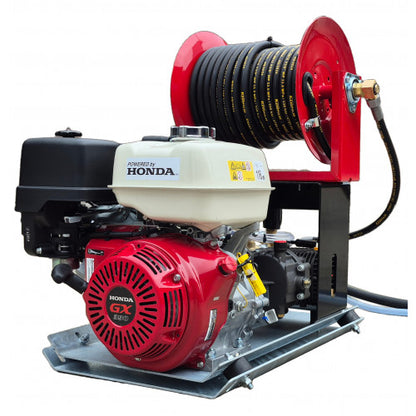 Maxflow Industrial Pressure Washer - Honda GX390 21 LPM Powerwasher Skid Frame + 30M Reel