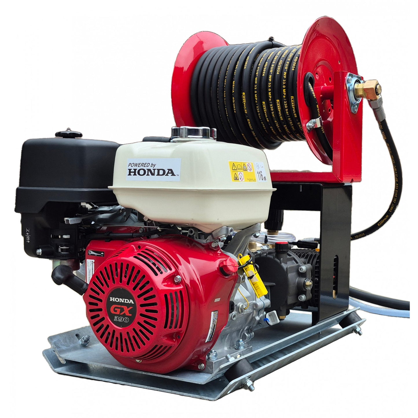Maxflow Industrial Pressure Washer - Honda GX390 21 LPM Powerwasher Skid Frame + 30M Reel
