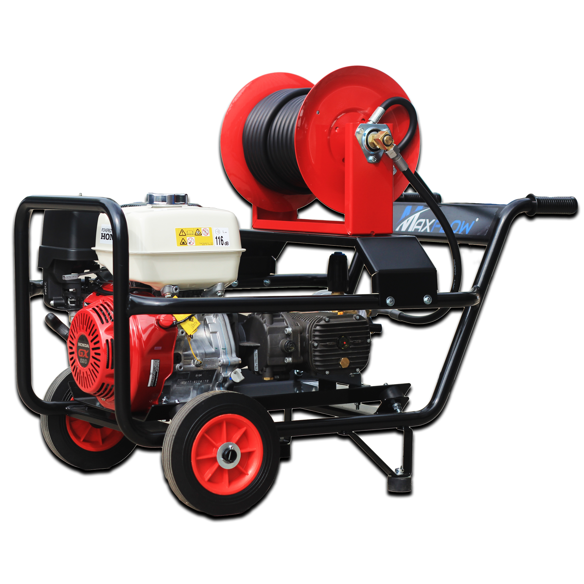 Maxflow Industrial Pressure Washer - Honda GX390 21 LPM Comet Pump Trolley Frame + 30M Reel