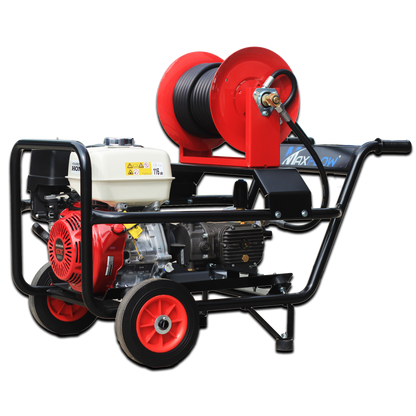 Maxflow Industrial Pressure Washer - Honda GX390 21 LPM Comet Pump Trolley Frame + 30M Reel